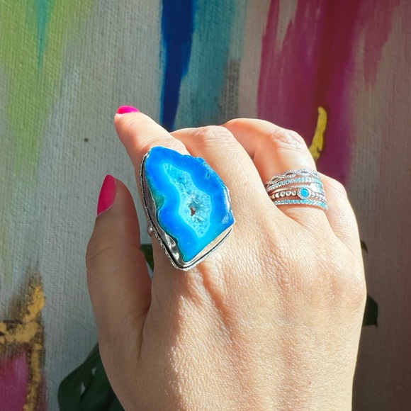 Jewelry - Blue Druzy Window Gemstone Ring Sz11.5 | B98